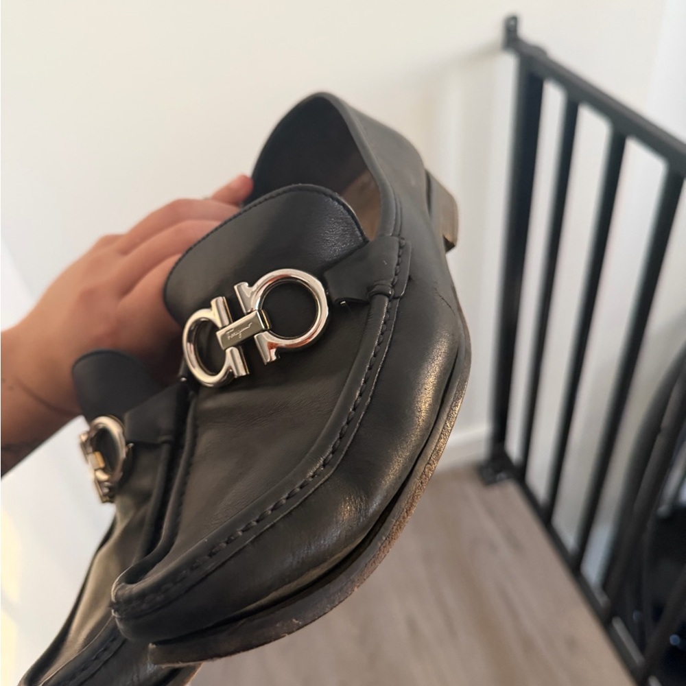 Salvatore Ferragamo Black Loafers with Silver Buckle - Picture 2 of 3